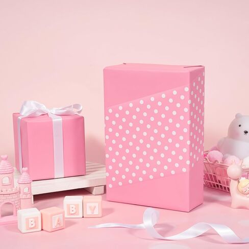 WRAPAHOLIC Reversible Wrapping Paper - Mini Roll - 17 Inch X 33 Feet - Pink and Polka Dot Design for Birthday, Holiday, Wedding, Baby Shower in Kuwait