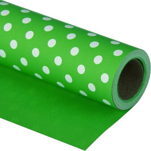 WRAPAHOLIC Reversible Wrapping Paper - Mini Roll - 17 Inch X 33 Feet - Pink and Polka Dot Design for Birthday, Holiday, Wedding, Baby Shower in Kuwait