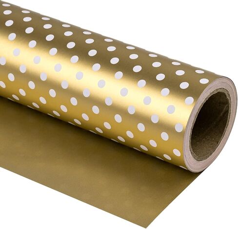 WRAPAHOLIC Reversible Wrapping Paper - Mini Roll - 17 Inch X 33 Feet - Pink and Polka Dot Design for Birthday, Holiday, Wedding, Baby Shower in Kuwait