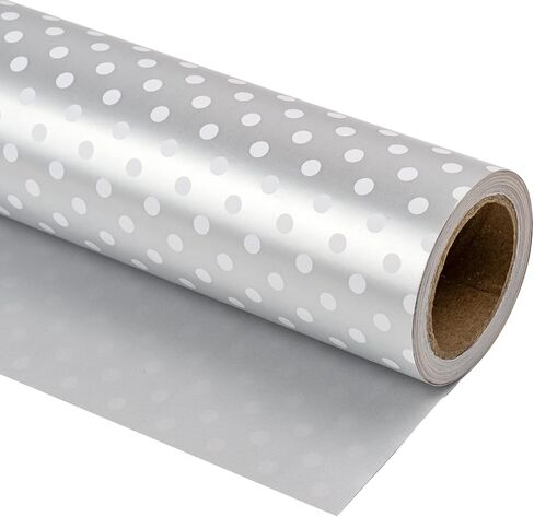 WRAPAHOLIC Reversible Wrapping Paper - Mini Roll - 17 Inch X 33 Feet - Pink and Polka Dot Design for Birthday, Holiday, Wedding, Baby Shower in Kuwait