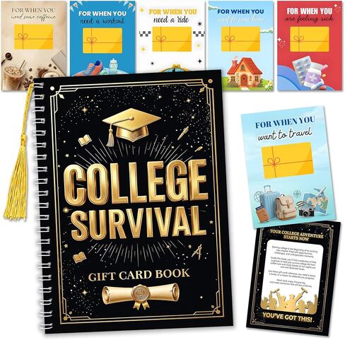 College Survival Gift Card Book, 7 x 5 Inch 20 Pages Giftcard Booklet Holders, 2026 College Survival Kit Gift Card Book, High School Graduation Gifts for Students Him Her Boys Girls Women in Saudi Arabia