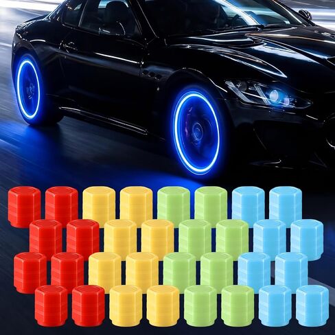 Tallew 40pcs Glow in the Dark Tire Valve Stem Caps, Universal Fluorescent Luminous Air Caps, Cool Corrosion Resistant Tire Pressure Covers, Universal Fit for Car, Truck, SUV, Motorcycle & Bike in Kuwait