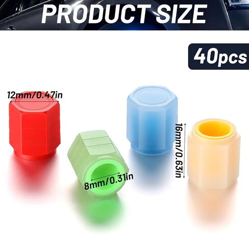 Tallew 40pcs Glow in the Dark Tire Valve Stem Caps, Universal Fluorescent Luminous Air Caps, Cool Corrosion Resistant Tire Pressure Covers, Universal Fit for Car, Truck, SUV, Motorcycle & Bike in Kuwait