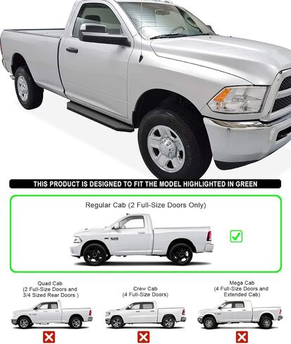 Tuxtreme 6-inch (Black Stainless Steel Flat Style) Running Boards Nerf Bars Side Steps Compatible with Dodge Ram 1500 2009-2018 Regular Cab & Ram 2500 3500 2010-2026 in Kuwait