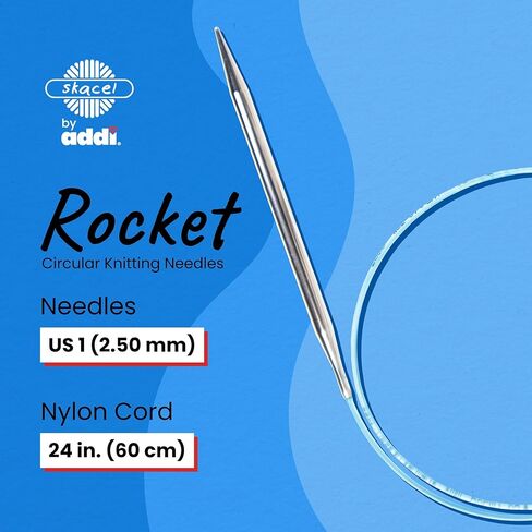 skacel by addi Rocket Circular Knitting Needles, Fixed 24 Inch (60 cm) Plated Brass Tips with Flexible Nylon Cord, 2.5 mm (US Size 1) in Saudi Arabia