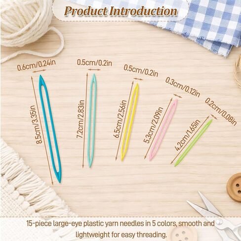 15PCS Large Eye Plastic Yarn Needles for Knitting and Crochet, Flexible Tapestry Darning Needles for Weaving in Ends with Thick Bulky Yarn, Multicolor in Saudi Arabia