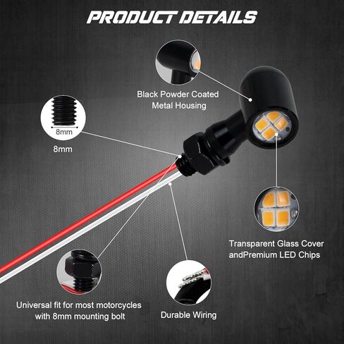 NTHREEAUTO LED Turn Signal Lights Universal Motorcycle Turn Signals, Mini Size Blinkers Front Indicator Compatible with Harley Honda Yamaha Kawasaki Suzuki Triumph in Kuwait