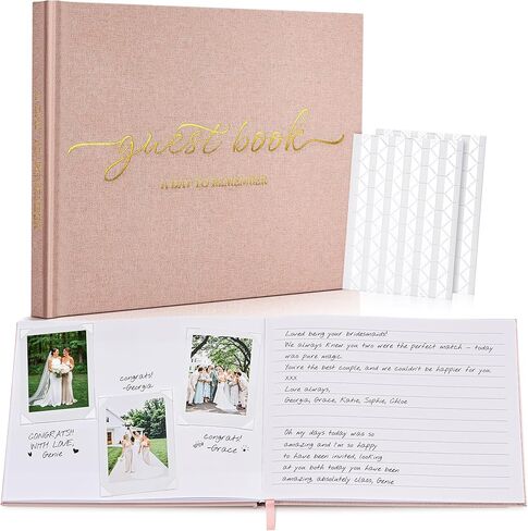 JARLINK Wedding Guest Book for Reception, Beautiful Polaroid Sign-in Guestbook W/Clear Self-Adhesive Corners, for Wedding, Baby Shower or Special Day, 100 Pages Blank and Lined Thick Paper, Beige in Kuwait