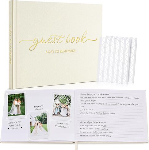 JARLINK Wedding Guest Book for Reception, Beautiful Polaroid Sign-in Guestbook W/Clear Self-Adhesive Corners, for Wedding, Baby Shower or Special Day, 100 Pages Blank and Lined Thick Paper, Beige in Kuwait