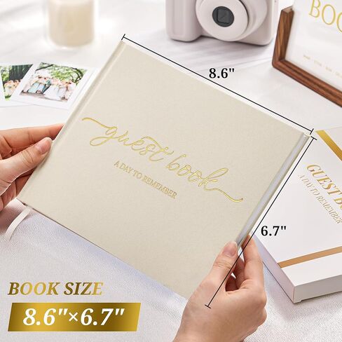JARLINK Wedding Guest Book for Reception, Beautiful Polaroid Sign-in Guestbook W/Clear Self-Adhesive Corners, for Wedding, Baby Shower or Special Day, 100 Pages Blank and Lined Thick Paper, Beige in Kuwait
