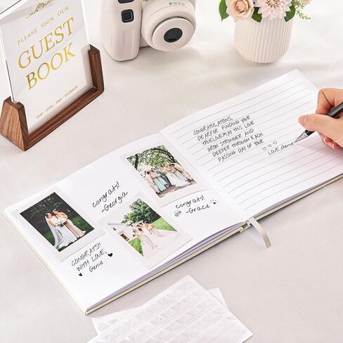 JARLINK Wedding Guest Book for Reception, Beautiful Polaroid Sign-in Guestbook W/Clear Self-Adhesive Corners, for Wedding, Baby Shower or Special Day, 100 Pages Blank and Lined Thick Paper, Beige in Kuwait