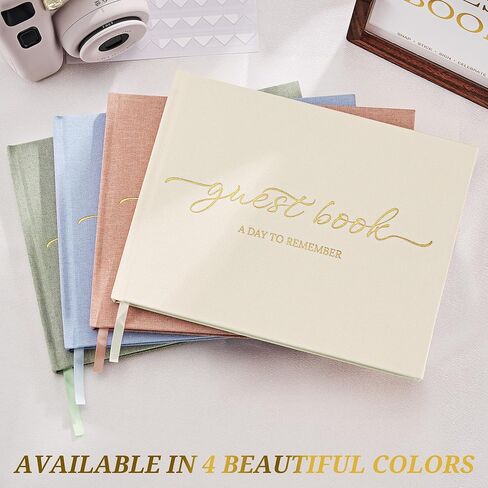 JARLINK Wedding Guest Book for Reception, Beautiful Polaroid Sign-in Guestbook W/Clear Self-Adhesive Corners, for Wedding, Baby Shower or Special Day, 100 Pages Blank and Lined Thick Paper, Beige in Kuwait