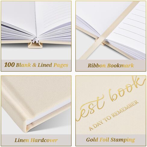JARLINK Wedding Guest Book for Reception, Beautiful Polaroid Sign-in Guestbook W/Clear Self-Adhesive Corners, for Wedding, Baby Shower or Special Day, 100 Pages Blank and Lined Thick Paper, Beige in Kuwait