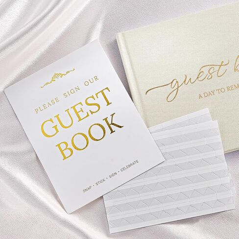 JARLINK Wedding Guest Book for Reception, Beautiful Polaroid Sign-in Guestbook W/Clear Self-Adhesive Corners, for Wedding, Baby Shower or Special Day, 100 Pages Blank and Lined Thick Paper, Beige in Kuwait