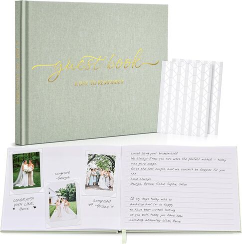 JARLINK Wedding Guest Book for Reception, Beautiful Polaroid Sign-in Guestbook W/Clear Self-Adhesive Corners, for Wedding, Baby Shower or Special Day, 100 Pages Blank and Lined Thick Paper, Beige in Kuwait