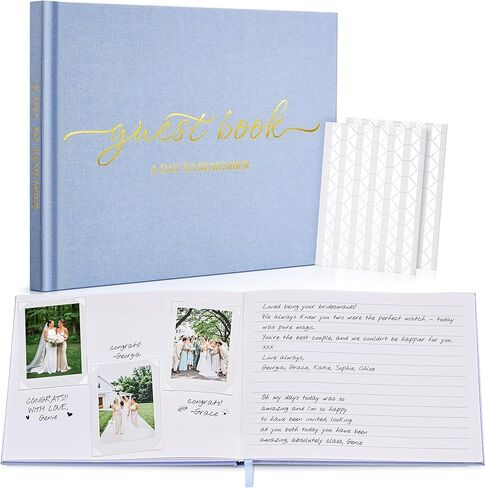 JARLINK Wedding Guest Book for Reception, Beautiful Polaroid Sign-in Guestbook W/Clear Self-Adhesive Corners, for Wedding, Baby Shower or Special Day, 100 Pages Blank and Lined Thick Paper, Beige in Kuwait