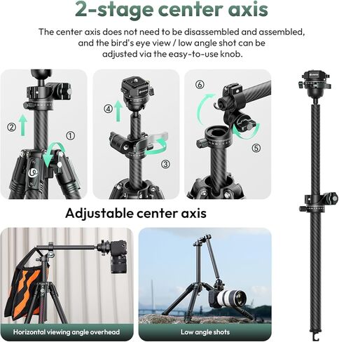 ULANZI Camera Tripod, MT-46 Aluminum Alloy Phone Tripod for Camera with F38 Quick Release Plate, 4 Levels Adjustment 360 Ball Head with Cold Shoe Lightweight Portable Vlog Travel Selfie Stick for DSLR in Kuwait