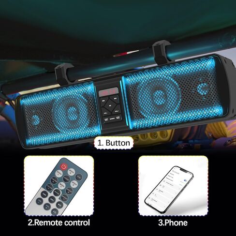 16 Inch UTV Sound Bar, IP66 Waterproof Bluetooth Golf Cart Sound Bar, ATV Speaker System, SXS SoundBar Compatible with Polaris RZR CFmoto Can-Am in Saudi Arabia