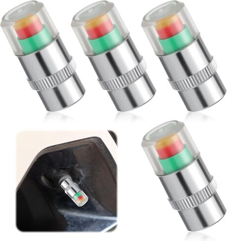 4 PCS Car Tire Pressure Monitor Valve Stem Caps, Tire Pressure Caps 2.4Bar 36PSI Air Cap for Tires with 3 Color Eye Alert Sensor Indicator for Cars, Trucks, Motorcycles, Bicycles in Kuwait