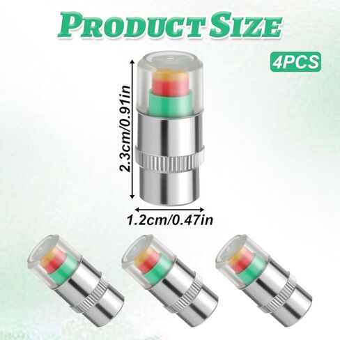 4 PCS Car Tire Pressure Monitor Valve Stem Caps, Tire Pressure Caps 2.4Bar 36PSI Air Cap for Tires with 3 Color Eye Alert Sensor Indicator for Cars, Trucks, Motorcycles, Bicycles in Kuwait