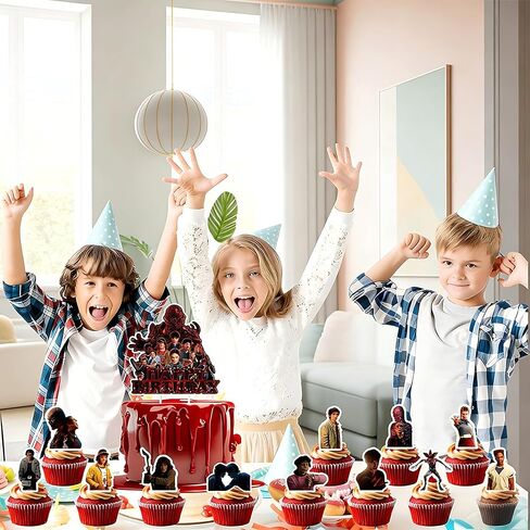13Pcs Stranger 5 TV Cake Decorations with 12pcs Cupcake Toppers, 1pcs Cake Topper for Boys and Girls Movie Theme Birthday Party Decorations in Saudi Arabia