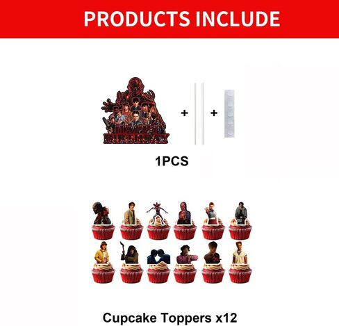 13Pcs Stranger 5 TV Cake Decorations with 12pcs Cupcake Toppers, 1pcs Cake Topper for Boys and Girls Movie Theme Birthday Party Decorations in Saudi Arabia