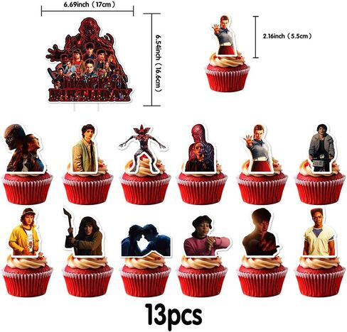 13Pcs Stranger 5 TV Cake Decorations with 12pcs Cupcake Toppers, 1pcs Cake Topper for Boys and Girls Movie Theme Birthday Party Decorations in Saudi Arabia