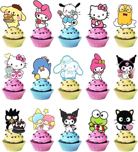 30pcs Kitty and Kawaii Friends Cake Decorations with 30pcs Cupcake Toppers Party Supplies for Kids Birthday Decorations in Saudi Arabia