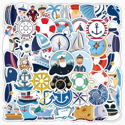 100 Pack Nautical Stickers for Teens Adult，Nautical Party Favors, Anchor Birthday Decorations Gifts Decals Water Bottle Scrapbook Laptop Skateboard (Multicolor) in Saudi Arabia