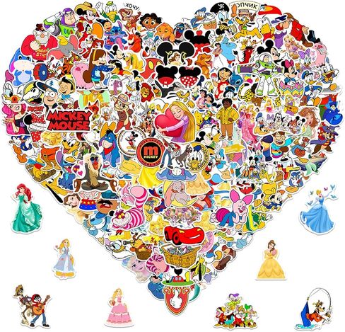 200PCS Mixed Cartoon Stickers Pack, Cute Cartoon Princess & Mickey Vinyl Stickers, Waterproof PVC Decals for Water Bottle, Laptop, Scrapbooking, Kids & Adults (DSN200) in Saudi Arabia