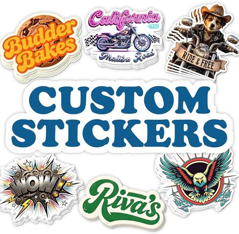 Custom Stickers,10+ Individually/Sheet Die Cut Personalized Sticker,1.5-10" Business Vinyl Logo Label,Your Text Image Design Photo,Waterproof,UV Resistant,Dishwasher Safe,Glossy/Matte Film in Kuwait