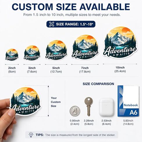 Custom Stickers,10+ Individually/Sheet Die Cut Personalized Sticker,1.5-10" Business Vinyl Logo Label,Your Text Image Design Photo,Waterproof,UV Resistant,Dishwasher Safe,Glossy/Matte Film in Kuwait