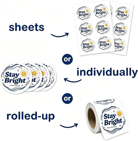 Custom Stickers,10+ Individually/Sheet Die Cut Personalized Sticker,1.5-10" Business Vinyl Logo Label,Your Text Image Design Photo,Waterproof,UV Resistant,Dishwasher Safe,Glossy/Matte Film in Kuwait