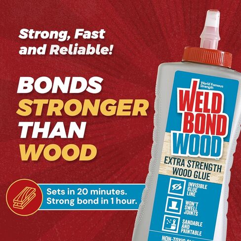 غراء خشب Weldbond فائق القوة للأعمال الخشبية وإصلاح الأثاث والمشروعات اليدوية - غير سام، خط غير مرئي، قابل للرمل والطلاء، غراء خشبي شديد التحمل للأثاث والنجارة - 14.2 أونصة، عبوتان in Kuwait