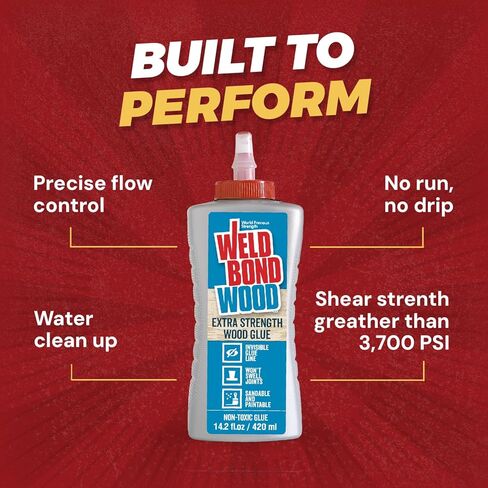 غراء خشب Weldbond فائق القوة للأعمال الخشبية وإصلاح الأثاث والمشروعات اليدوية - غير سام، خط غير مرئي، قابل للرمل والطلاء، غراء خشبي شديد التحمل للأثاث والنجارة - 14.2 أونصة، عبوتان in Kuwait