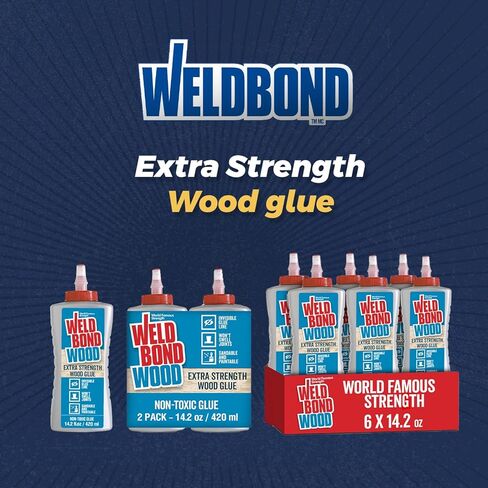 غراء خشب Weldbond فائق القوة للأعمال الخشبية وإصلاح الأثاث والمشروعات اليدوية - غير سام، خط غير مرئي، قابل للرمل والطلاء، غراء خشبي شديد التحمل للأثاث والنجارة - 14.2 أونصة، عبوتان in Kuwait