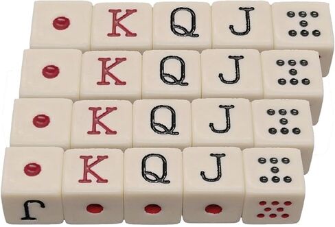 مجموعة نرد البوكر الإسبانية لـ Cubilete - 16 مم (5/8 بوصة) Dados de Poker - Dot، K، Q، J، 8، 7 رموز (النرد العاجي الكلاسيكي، مجموعة واحدة - اللعب غير الرسمي) in Kuwait