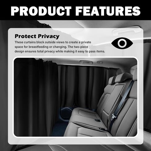 3PCS Car Privacy Curtains,Black Coated Car Window Shades Kit with Rear Window & Divider Curtain,Portable Cars Windows Curtains for Privacy and Lower Interior Temperature in Kuwait