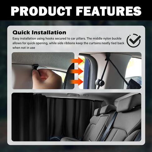 3PCS Car Privacy Curtains,Black Coated Car Window Shades Kit with Rear Window & Divider Curtain,Portable Cars Windows Curtains for Privacy and Lower Interior Temperature in Kuwait