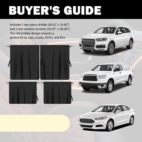 3PCS Car Privacy Curtains,Black Coated Car Window Shades Kit with Rear Window & Divider Curtain,Portable Cars Windows Curtains for Privacy and Lower Interior Temperature in Kuwait