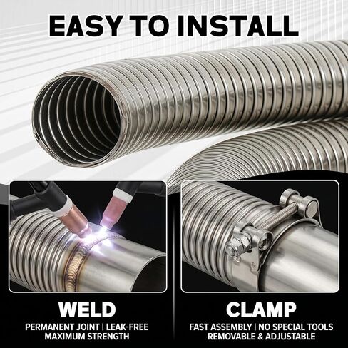 Long Exhaust Flex Pipe, Stainless Steel Flexible Exhaust Tube for Generator, Heater, and Automotive Repair, Heavy Duty Corrosion Resistant Corrugated Pipe(1.25" ID x 72") in Kuwait