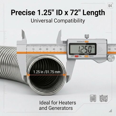 Long Exhaust Flex Pipe, Stainless Steel Flexible Exhaust Tube for Generator, Heater, and Automotive Repair, Heavy Duty Corrosion Resistant Corrugated Pipe(1.25" ID x 72") in Kuwait