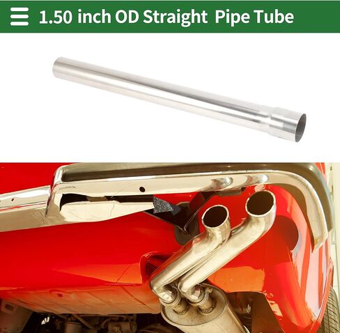 Motoforti 1.5" Straight Exhaust Pipe Tube T304 Stainless Steel DIY Custom Car Modified Tubing Piping 17.32" Length Single Side Flared Notched Surface Polishing in Kuwait