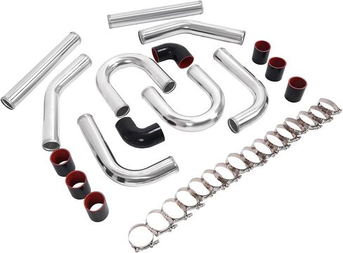 ALMULOO 2.5" 8Pcs Universal Aluminum Turbo Intercooler Piping Kit w/U Pipe, Black Silicone Couplers & Stainless Steel T-Bolt Clamps Polished Silver Aluminum Pipe Set in Kuwait