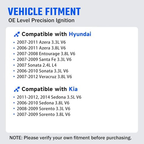 Ignition Coil Pack and Iridium Spark Plugs Set of 6 Compatible with Kia Sedona Sorento & Hyundai Azera Sonata Veracruz Entourage Santa Fe V6 3.3L 3.8L 2006 2007 2008 2009 2010 2011 2012 UF546, 7090 in Saudi Arabia