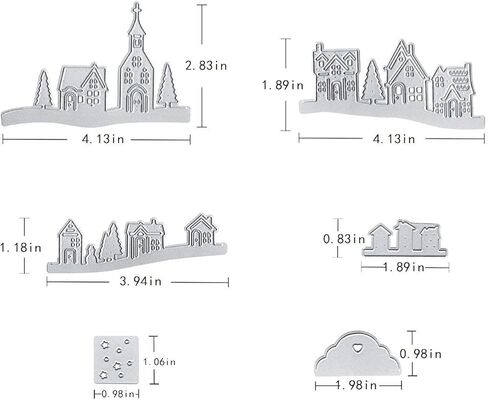 Village House Cutting Dies Set, Tree Star Cloud City Die Cuts for Card Making Winter Holiday Family Dies Stencil Embossing Tool Scrapbooking DIY Etched Craft Dies in Kuwait