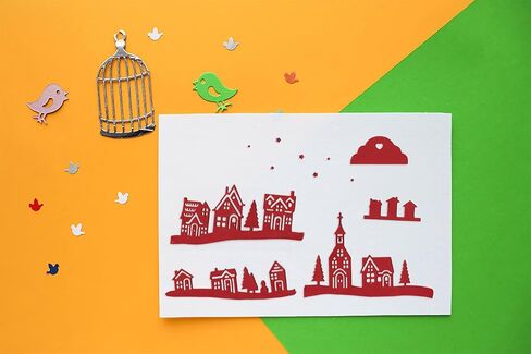 Village House Cutting Dies Set, Tree Star Cloud City Die Cuts for Card Making Winter Holiday Family Dies Stencil Embossing Tool Scrapbooking DIY Etched Craft Dies in Kuwait