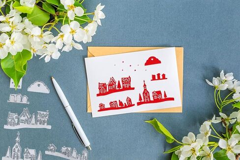 Village House Cutting Dies Set, Tree Star Cloud City Die Cuts for Card Making Winter Holiday Family Dies Stencil Embossing Tool Scrapbooking DIY Etched Craft Dies in Kuwait