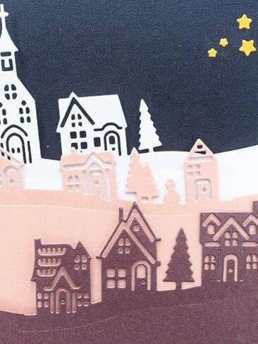 Village House Cutting Dies Set, Tree Star Cloud City Die Cuts for Card Making Winter Holiday Family Dies Stencil Embossing Tool Scrapbooking DIY Etched Craft Dies in Kuwait