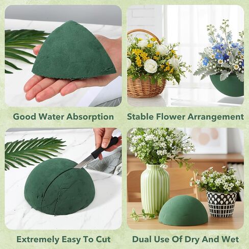 Hpmjz 4 PCS Floral Foam Blocks, 7.5 Inch Green Half Balls Large Round Dry & Wet Flower Foam for Fresh and Artificial Flower Plant Arrangements Craft Supplies Wedding Birthday Home Garden Decor in Kuwait